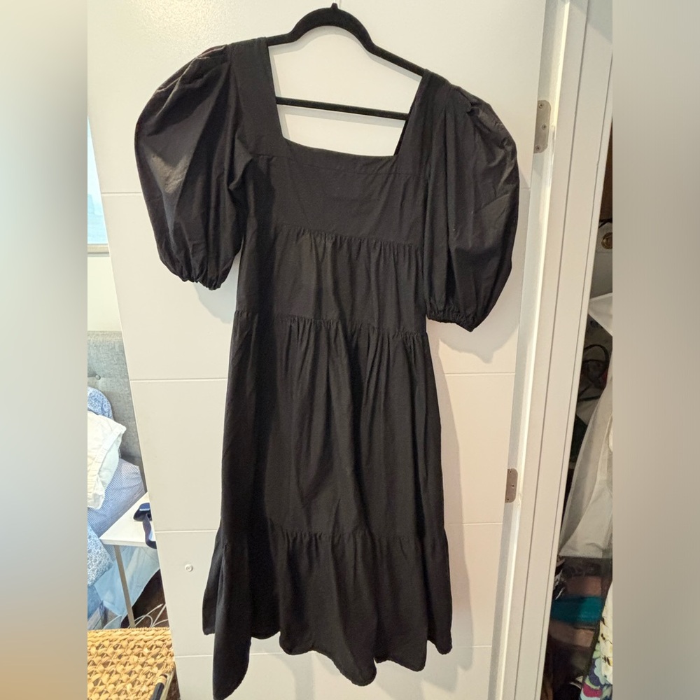 Black Sokie Collective Puff Sleeve Midi Dress